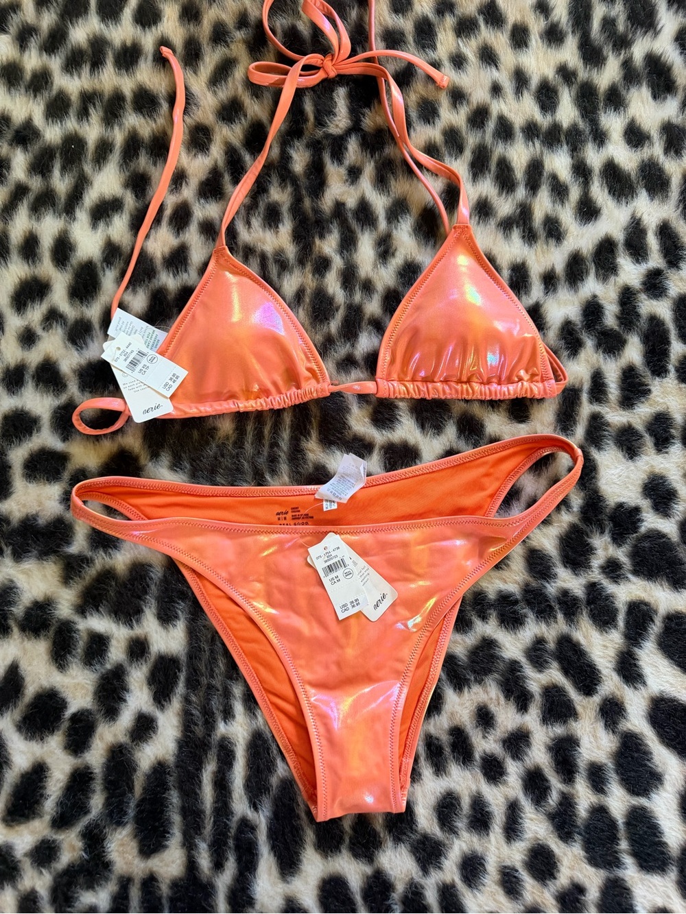 Aerie NWT Holographic Iridescent Orange Bikini Set